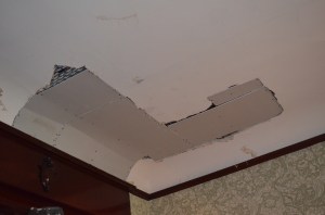 The whole in the living room ceiling